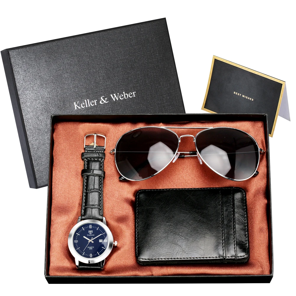 2020 модный подарочный набор для мужчин Роскошные Кварцевые часы мужские