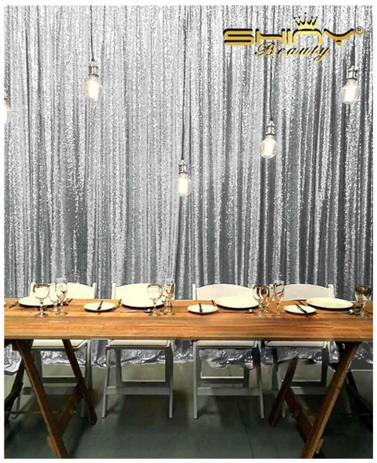Shinybeauty 4x8FT Серебряный задний фон Блестки ткань стены день рождения стенная