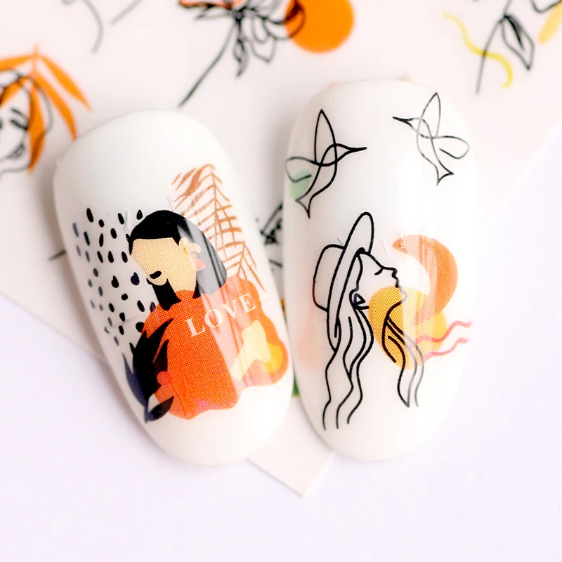 Наклейки для ногтей смешанные женские скетч-абстрактные изображения лица