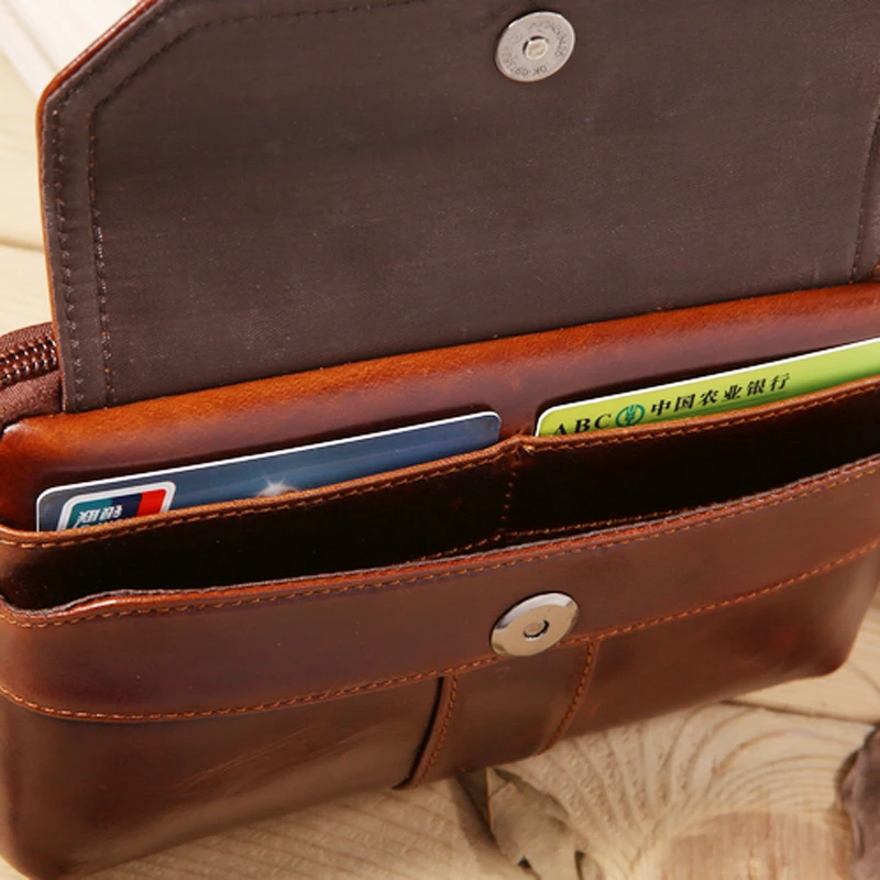 Мужская поясная сумка YIANG маленькая из воловьей кожи с эффектом воска для