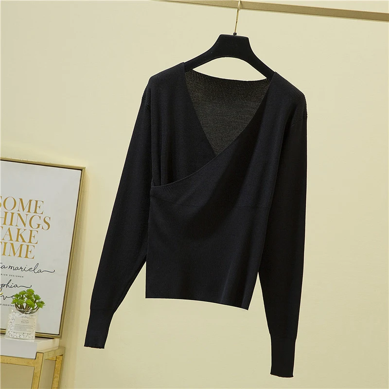 shintimes V-Neck Clothes Winter Tops For Women Knitted Sweater Long Sleeve Sweaters And Pullover Woman Pull Femme | Женская одежда