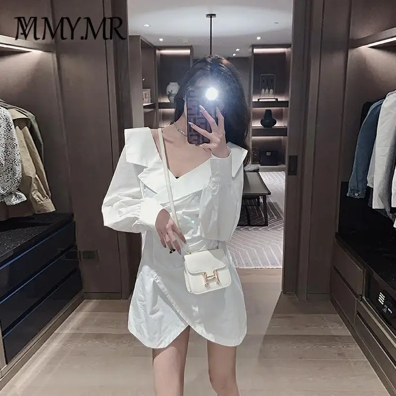 Французское платье рубашка с V образным вырезом соблазнительное женское