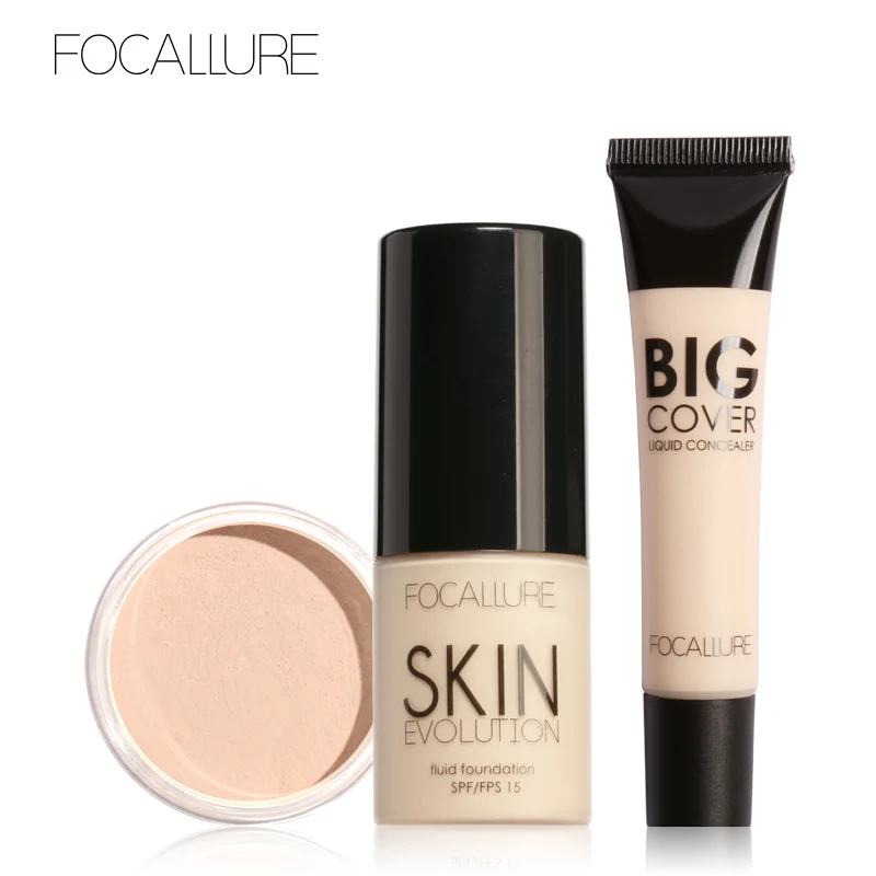 Набор для макияжа Focallure 3 шт. содержит консилер тональный крем 1 шт.|set up|powder make upset