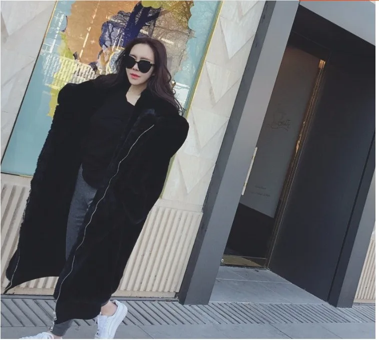 

Rabbit Thickened Long Loose Hooded Thick Warm Fox Winter Jacket Zipper With Faux Fur Hood Teddy Female Coat Women Jackets Women