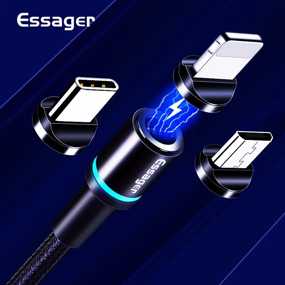 Essager Led Магнитный mi cro USB кабель для быстрой зарядки type c кабель магнитное зарядное устройство, кабель для iPhone 11 XR X Xiaomi mi 9 Red mi Note 7