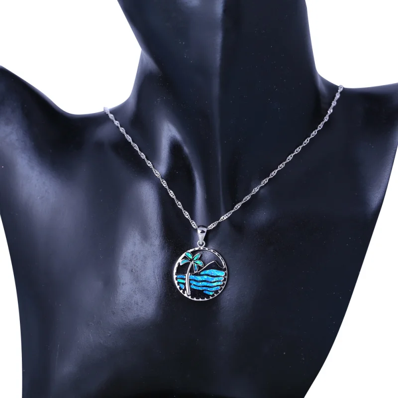 Roilason круглая пляжная Кокосовая пальма Синий огненный опал Серебро Штампованные