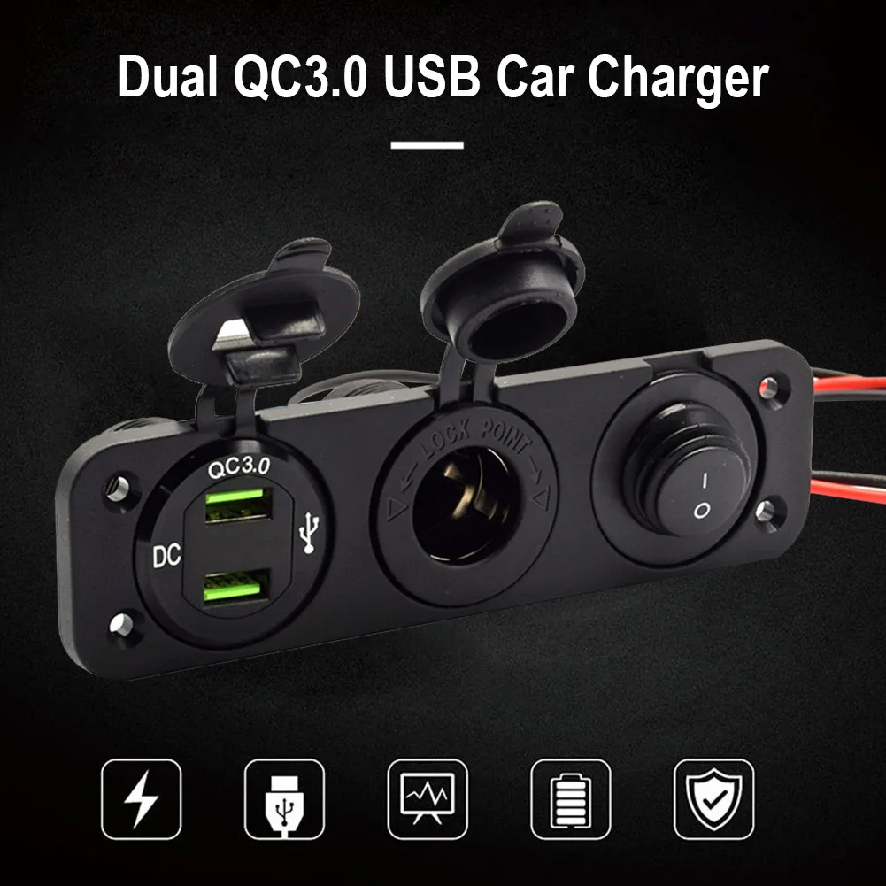 

12V QC3.0 Cigarette Lighter Socket Power Adapter Dual USB Charger Adapter Outlet And LED Display For Car Boat Marine RV Accessor