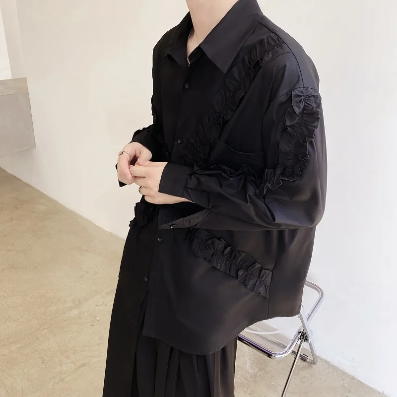 Men's Long Sleeve Shirt Spring And Autumn New Korean Japanese Wooden Ear Side Decoration Leisure Loose Large Size Shirt