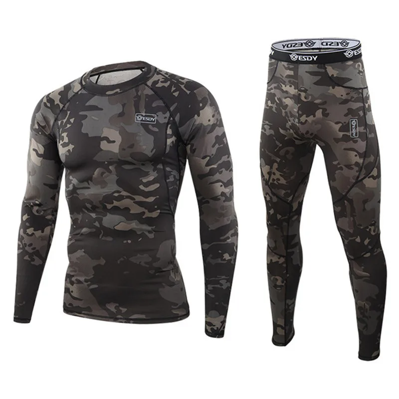 

New Men's Camouflage Thermal Underwear Set Long Johns Functional Long Johns Training Camo Sports Run Tracksuit Outdoor Underwear