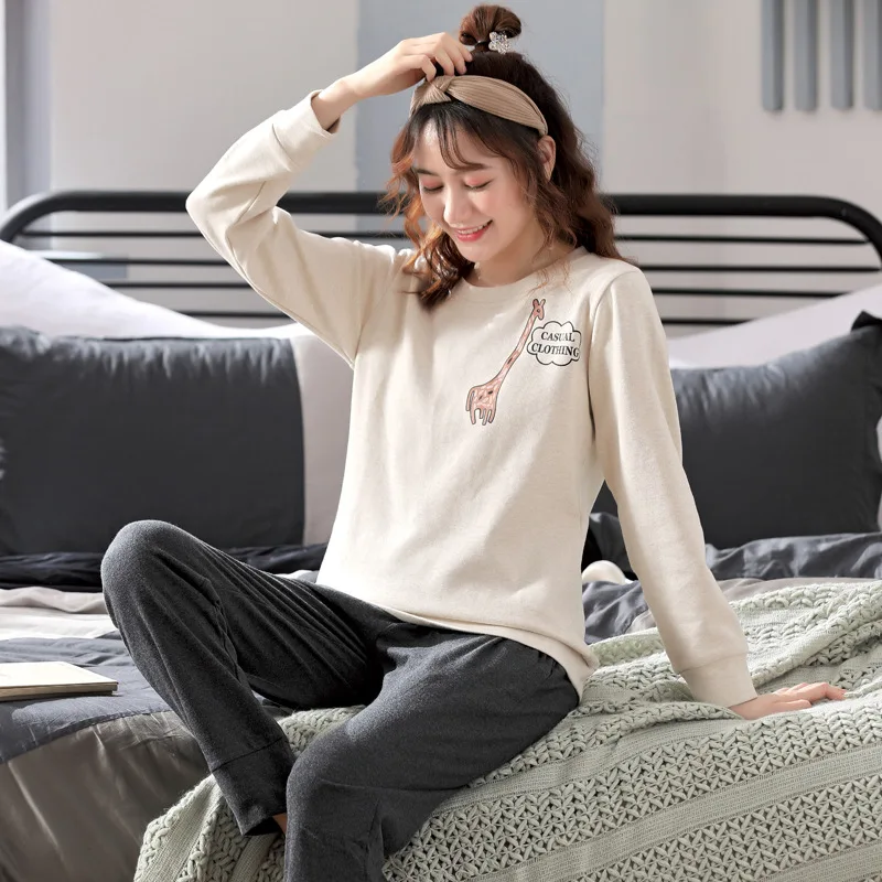 

Хлопковая Милая женская пижама на весну и осень с длинными рукавами, милый модный домашний комплект для девочек, осенние и зимние модели