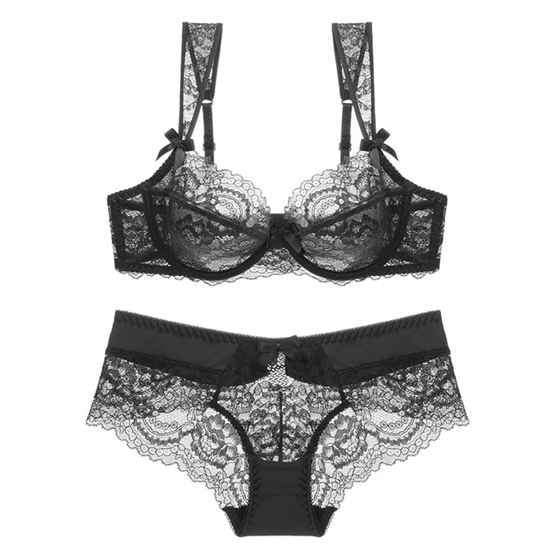 Сексуальный кружевной прозрачный бюстгальтер с камнями Ультратонкий комплект