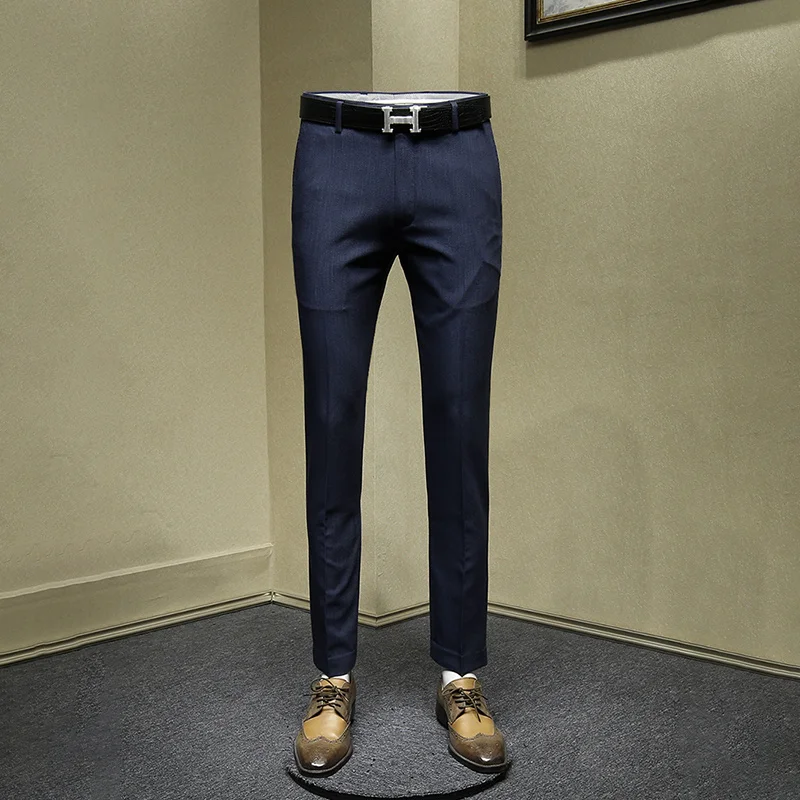 Брюки мужские темно-синие деловые повседневные тонкие осень 2019 | Мужская одежда