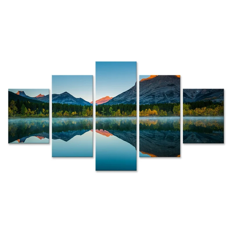 Озеро горы отражение Печать на холсте картина Гостиная Wall Art 5 шт. фотографии