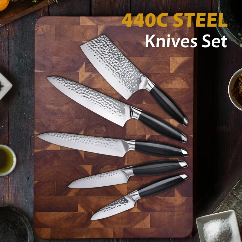 Набор кухонных ножей из нержавеющей стали 440C 5 шт. нож Santoku для нарезки овощей