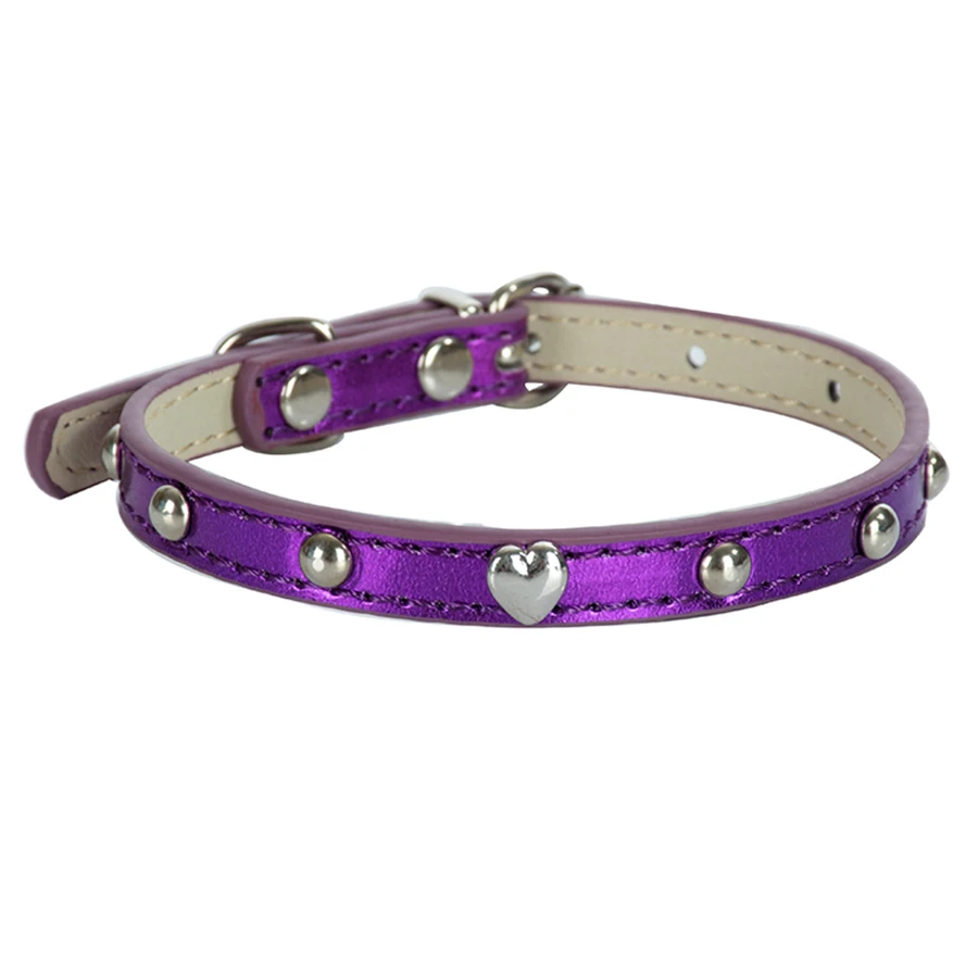 purple Розничная кошка воротник Розовый и красный цвет фиолетовый, черный белого и синего цвета кожаный ошейник для кошек в форме сердца шипованных Малый домашних животных - Цвет: purple