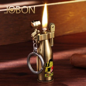 Creative Mini Vintage Retro Key Chain Lighter Grinding Wheel Kerosene Metal Windproof Lighter Cigarette Cigar Mens Gadget Gift