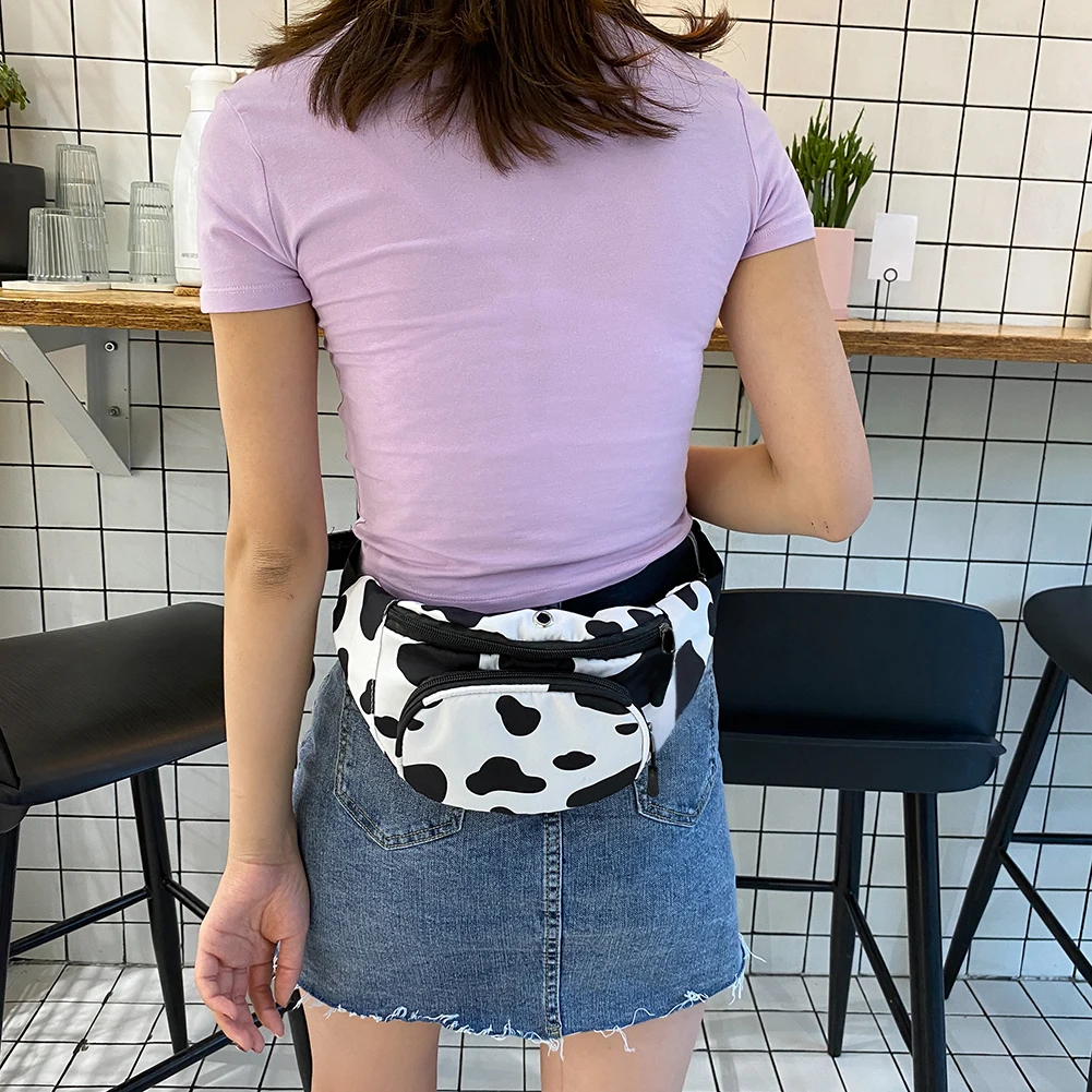 Cow Milk Fanny Waist Bag Women Canvas Zipper Classic Texture Creative Design Chic Leisure Simple Chest Shoulder Pack Purse |