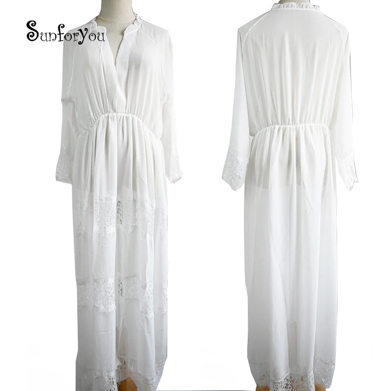 Шифоновое кружевное лоскутное длинное пляжное платье прозрачное летнее парео