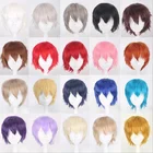 Парик для косплея мужчин из синтетических волос, с короткими волнистыми волосами, черный, белый, блонд, коричневый, фиолетовый, розовый, синий, красный, оранжевый, серый, серебристый, 2020
