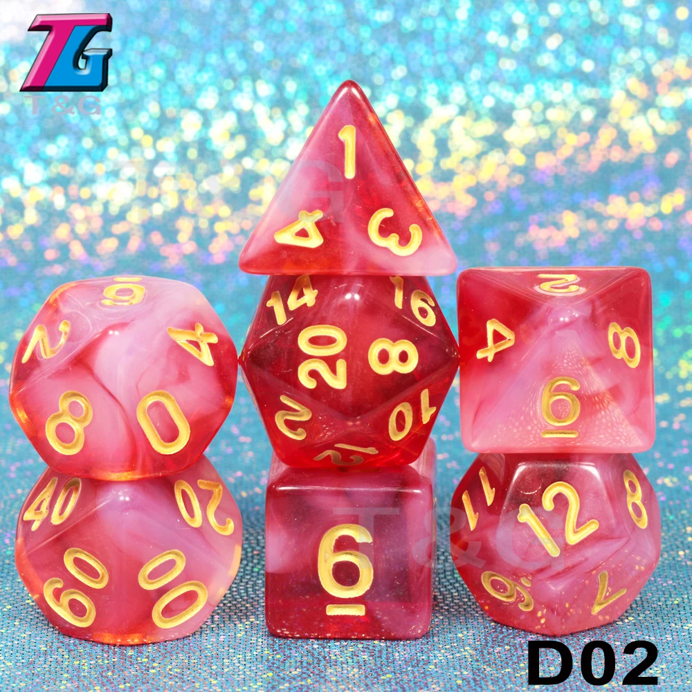 D02 7 шт./компл. многогранные TRPG игры для подземелий драконов непрозрачные D4-D20 многогранные кости Поп для настольной игры - Цвет: D02