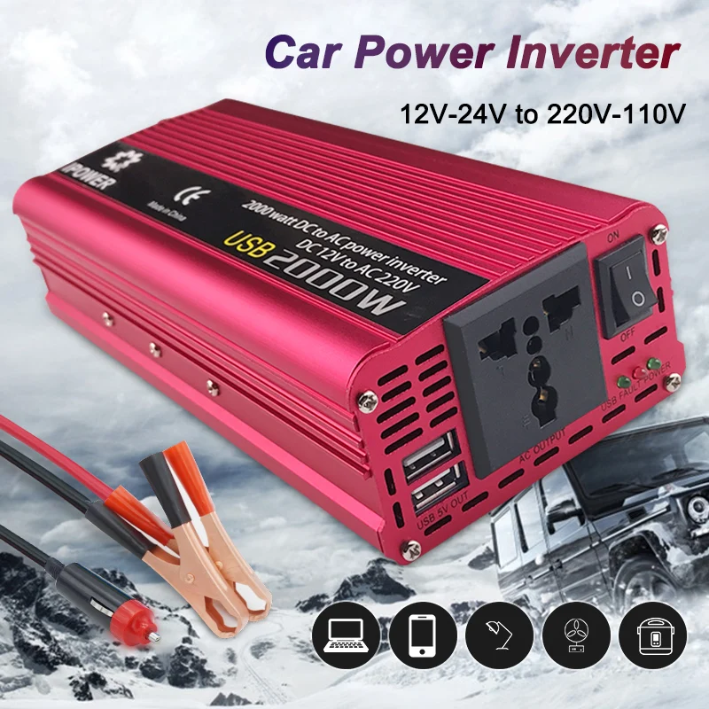 Двойной USB 2000 Вт AC/DC 12V к переменному току 220V Портативный автомобиля Мощность инвертор Зарядное устройство адаптер конвертер DC 12 В переменный ток 220 Модифицированная синусоида