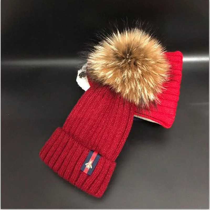 

Hat female autumn and winter all-match raccoon fur ball hat warm ear protection woolen cap cute fur ball knitted hat