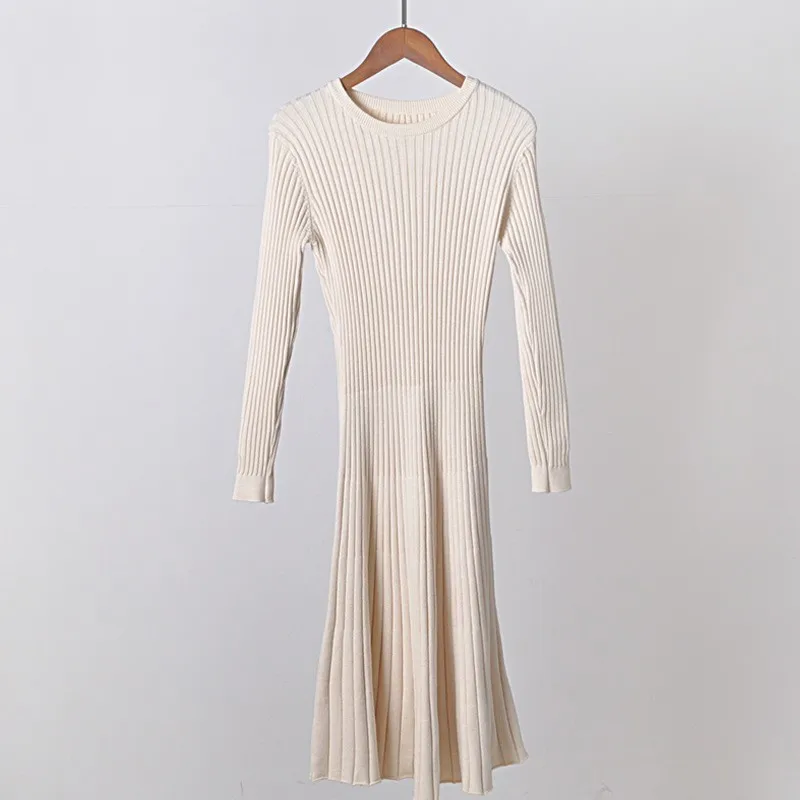 Плотный вязаный свитер-трапеция с длинным рукавом облегающие уличные платья 2020