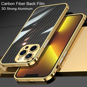 carbon fiber film metal case for iphone 13 pro max 12 pro mini 11 plating bumper aluminium frame camera protector phone cover free global shipping