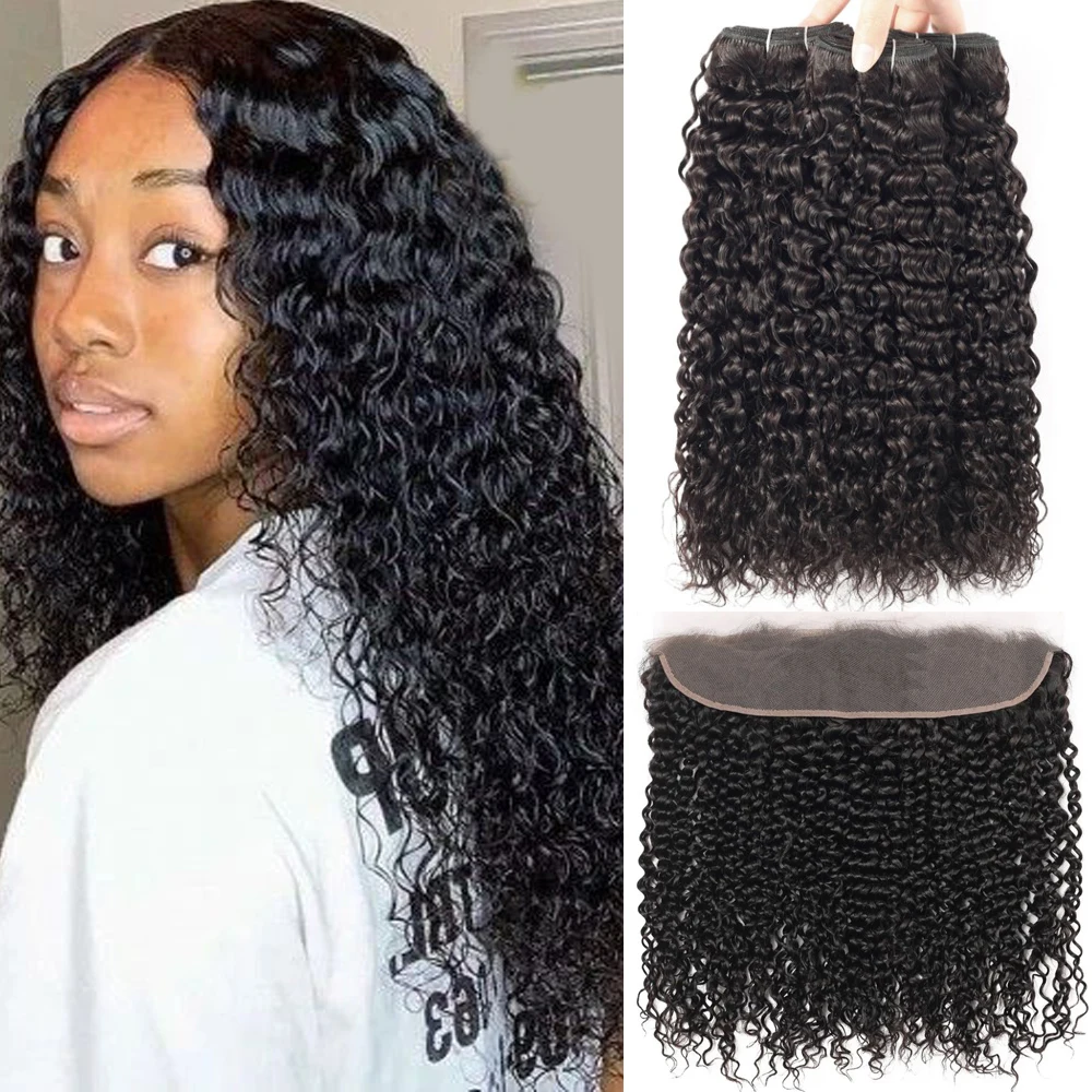 Кудрявые кудрявые пряди с закрытием человеческие волосы 13*4 фронтальная часть