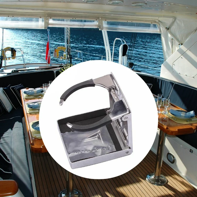 

Stainless Steel Adjustable Folding Drink Holders Marine/Boat/Caravan/Car
