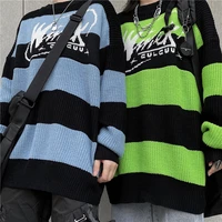 jessic womens sweater stripe letter casual tops harajuku pullover autumn dropshipping vintage punk hip hop streetwear clothing
