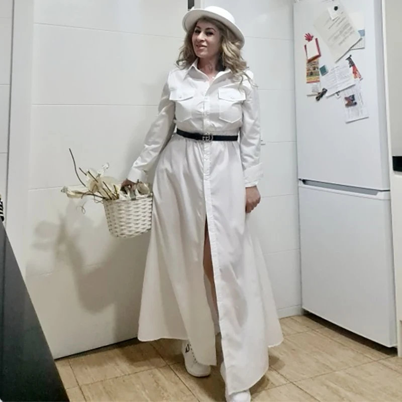 Элегантное белое платье женское повседневное праздничное платье-рубашка с