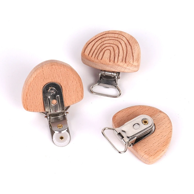 

2Pcs Wooden Pacifier Clip Beech Engrave Rainbow Baby Teether Safety Clasp Holder