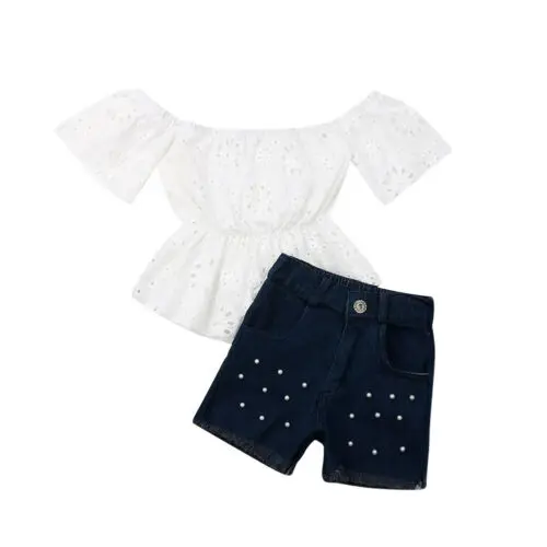 Fashion 2PCS Toddler Kids Baby Bibs Girl Summer Clothes T-shirt Tops+Short Pants Set Outfits | Мать и ребенок