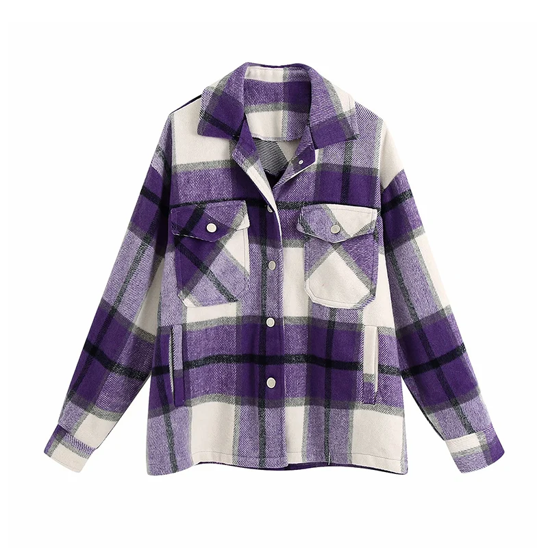 

Women 2020 Fashion Vintage Stylish Pockets Oversized Plaid Jacket Coat Lapel Collar Long Sleeve Loose Outerwear Chic Tops