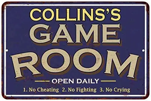 

Collins'S Blue Game Room 12 X 8 Inches Novelty Sign Metal Aluminum Sign Wall Sign Plaque Poster for Home Bathroom a