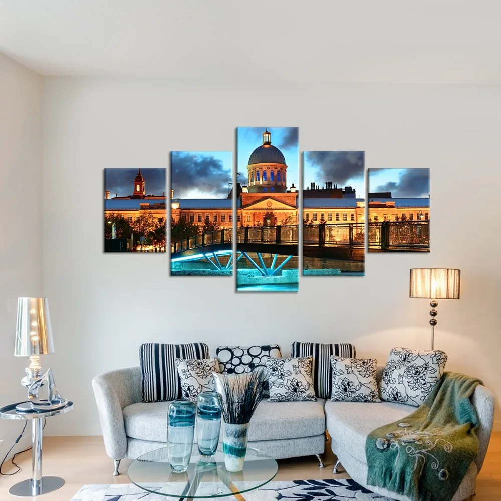 

Poster Modular Canvas Paintings 5 Pieces Bridge Castle Scenery Pictures Artworks HD Prints Modern Decor Room Home Wall Art Frame