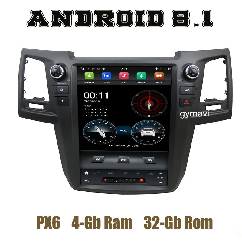 12," ips экран для toyota Fortuner 2004- PX6 Tesla стиль android 8,1 автомобильный проигрыватель с радио и GPS с wifi usb 4+ 32G