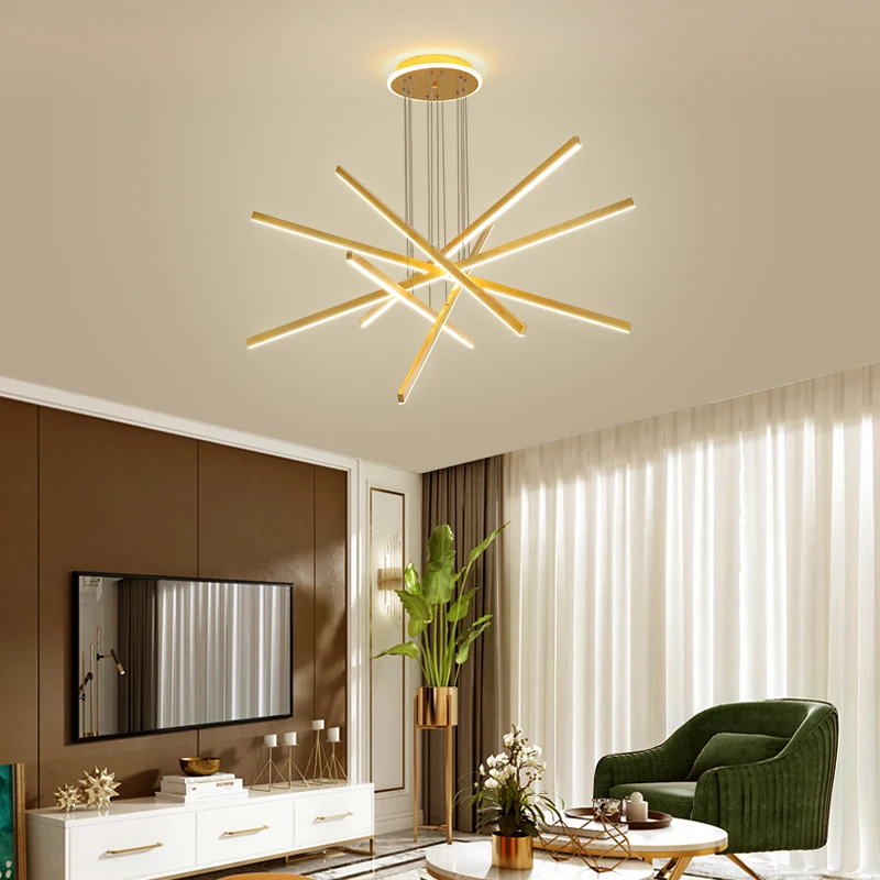 FKL Modern Chandelier Golden LED Acrylic Light Shade Living Room Dining Bar Minimalist Irregular | Лампы и освещение