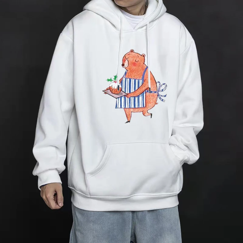 

Bear Print In Apron Sweater Hoodie Collar Long Sleeve Casual Fashion Sweatshirt Kawaii Clothes Plus Size Harajuku Fashion Unisex