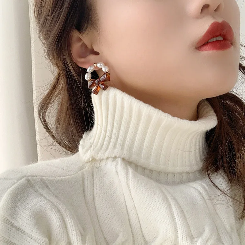 Новое поступление 2021 модные женские серьги с милым бантом и жемчугом для женщин