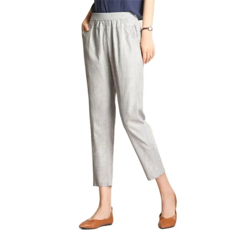 

Summer thin linen casual ninth pants women middle-aged and elderly women's pants loose cotton and linen straight-leg pants 479