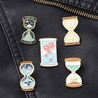 hourglass enamel pin plant space ocean sea metal brooches badges for backpack bag hat suits accessories gifts for women men