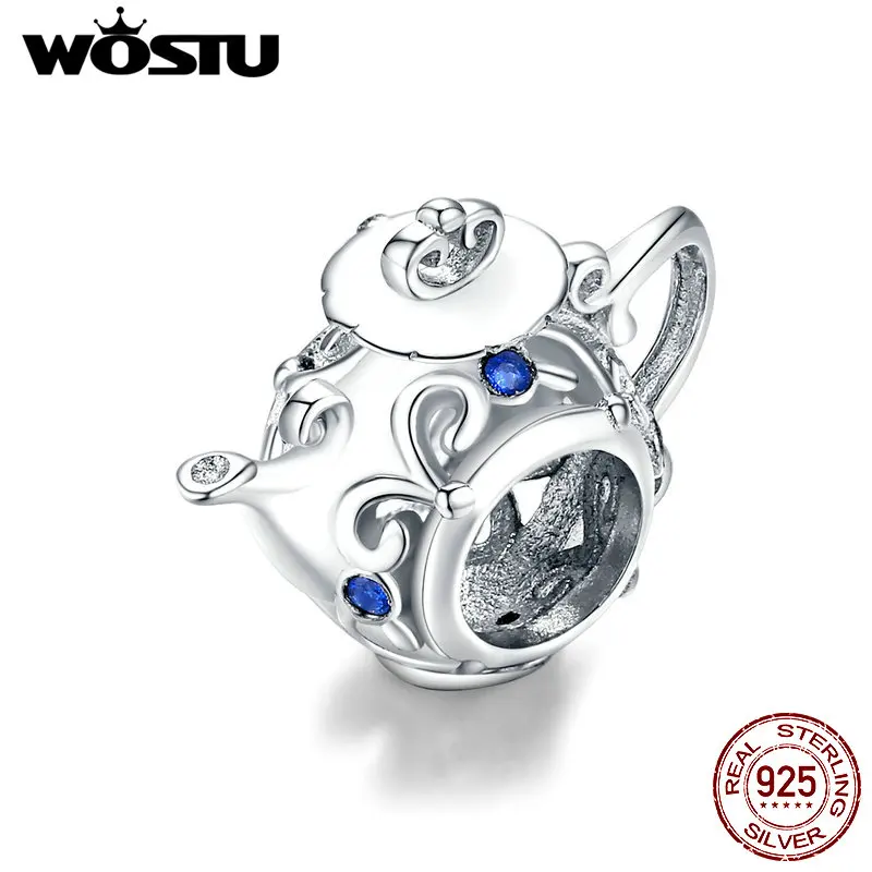 WOSTU 925 пробы серебряные подвески бусины полый чайник подходят для серебряных