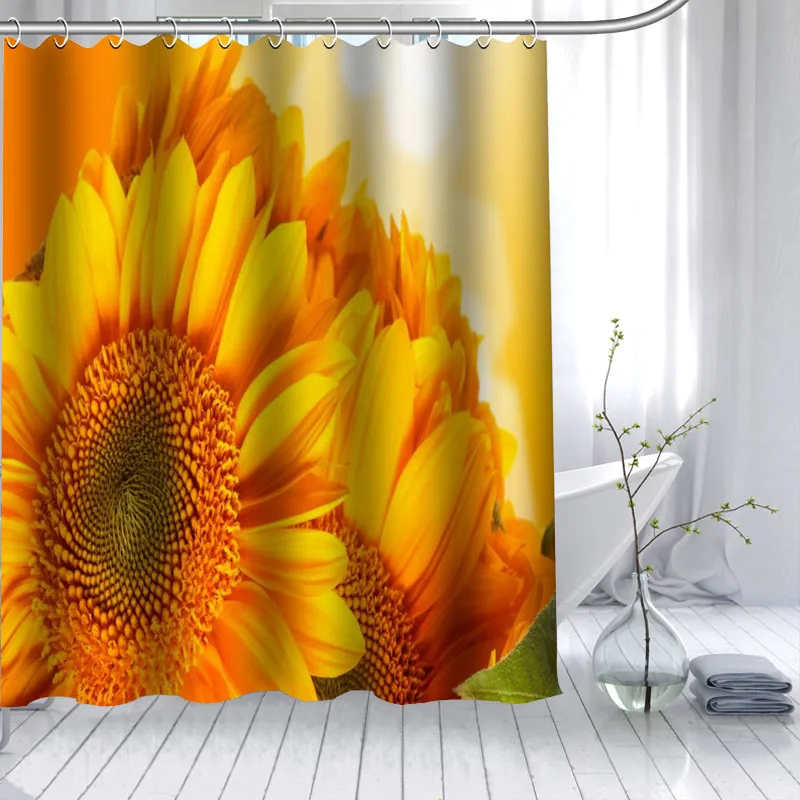 

Popular Custom Sunflowers Shower Curtain Polyester Fabric Printing Bathroom Curtain Waterproof With Hook 150X180cm,180x180cm