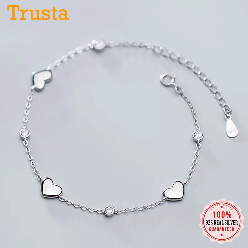 Trustdavis Настоящее серебро 925 пробы Модный милый романтичный браслет с сердцем