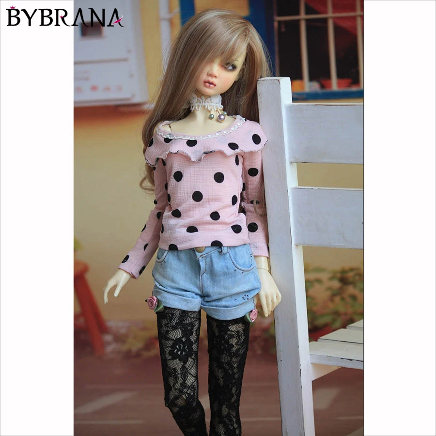 Одежда для кукол Bybrana Bjd розовый черный пятнистый кружевной топ + джинсовые шорты