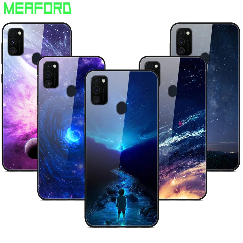 

For Samsung M21 M32 Case Tempered Glass Planet Space Cover for Samsung Galaxy M21 M02s Glass Back Case For Samsung A02S Coque
