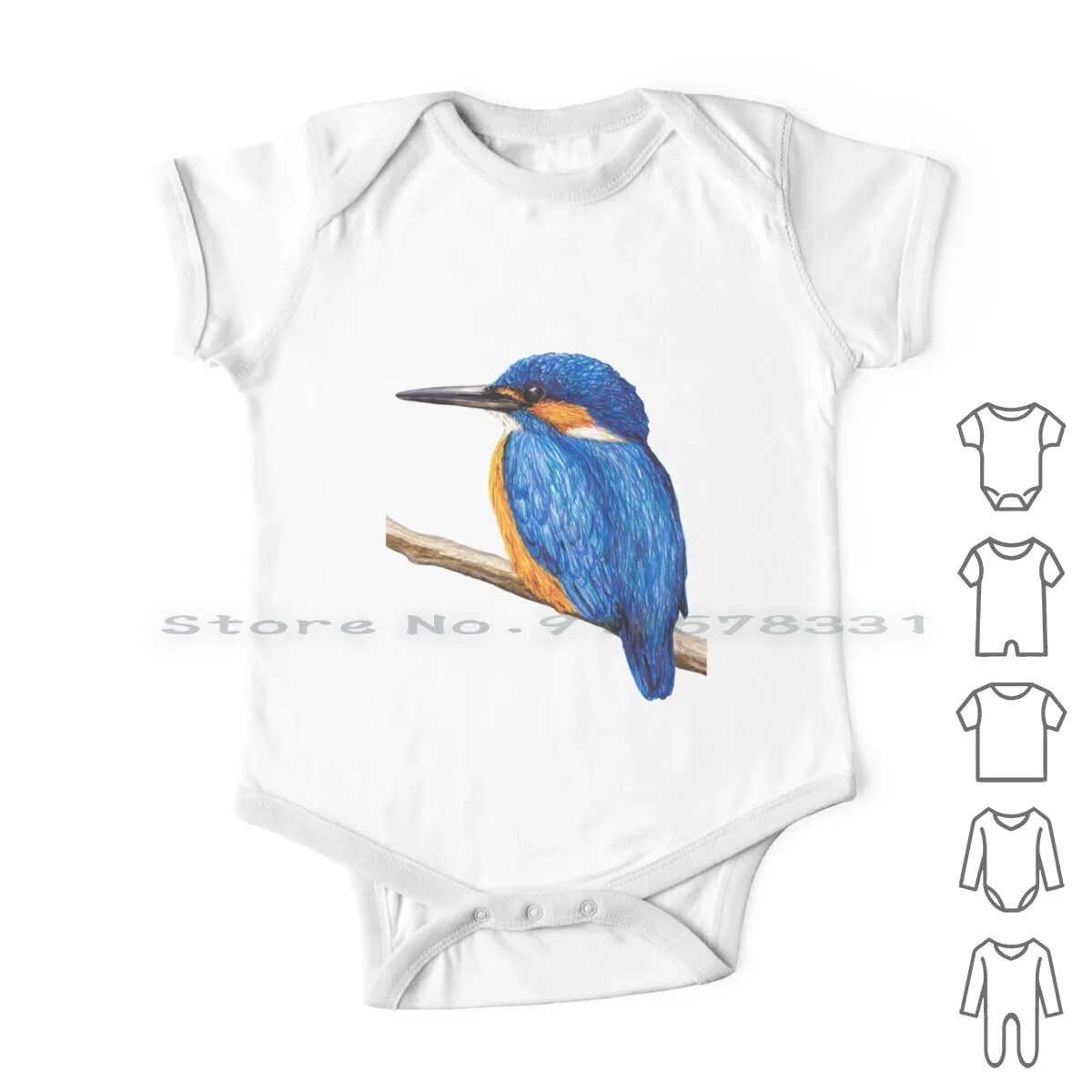 Kingfisher Newborn Baby Clothes Rompers Cotton Jumpsuits Kingfisher King Fisher Birds Ink Pen Lars Furtwaengler Ink Drawing