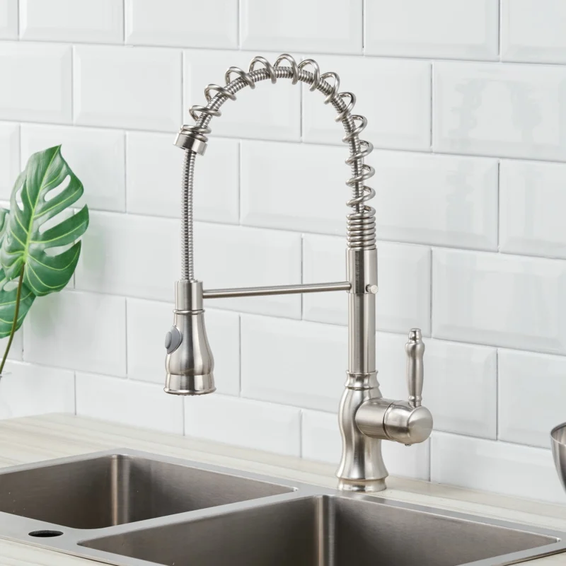 FLG пружинный стильный матовый никелевый смеситель для кухни выдвижной
